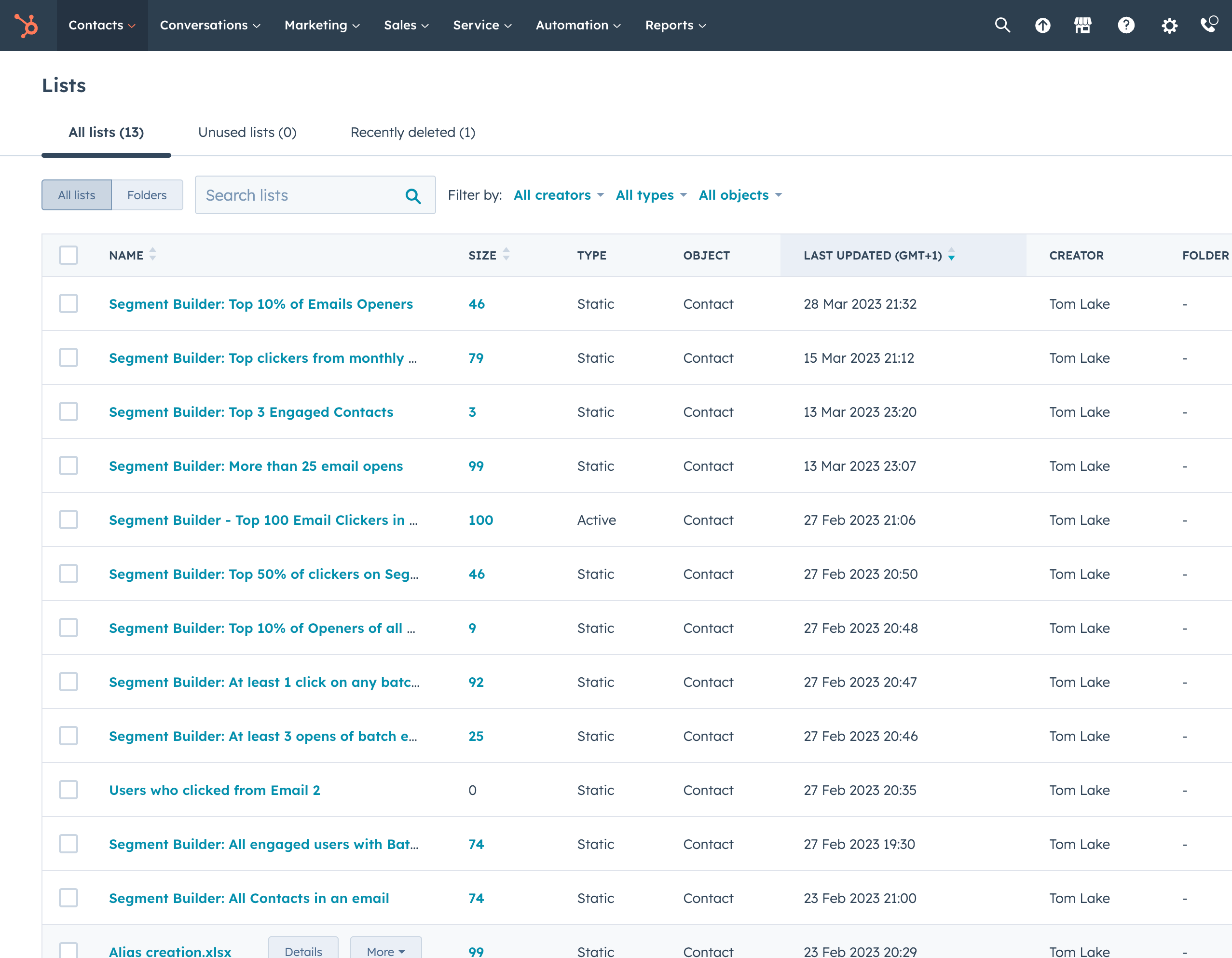 Segment Builder Lists